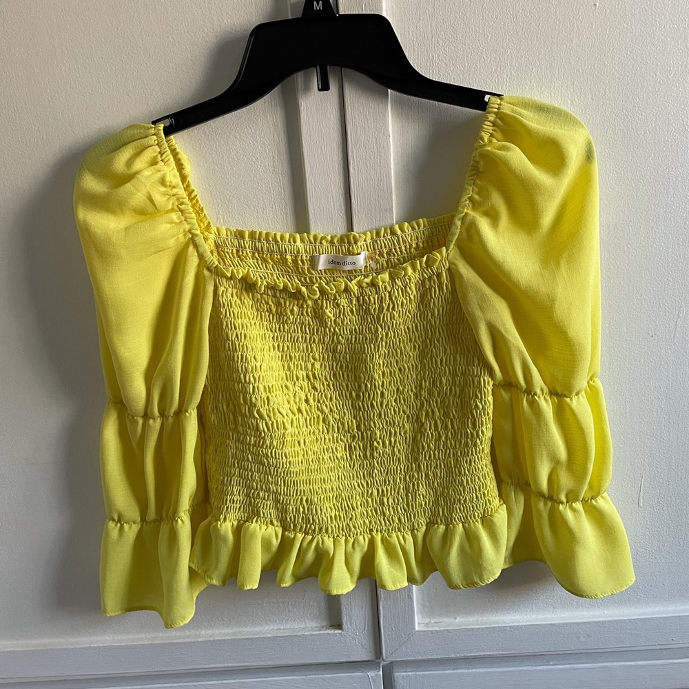 idem ditto Smocked Bodice with Ruffles Puff-3/4 Sleeve Square Neckline